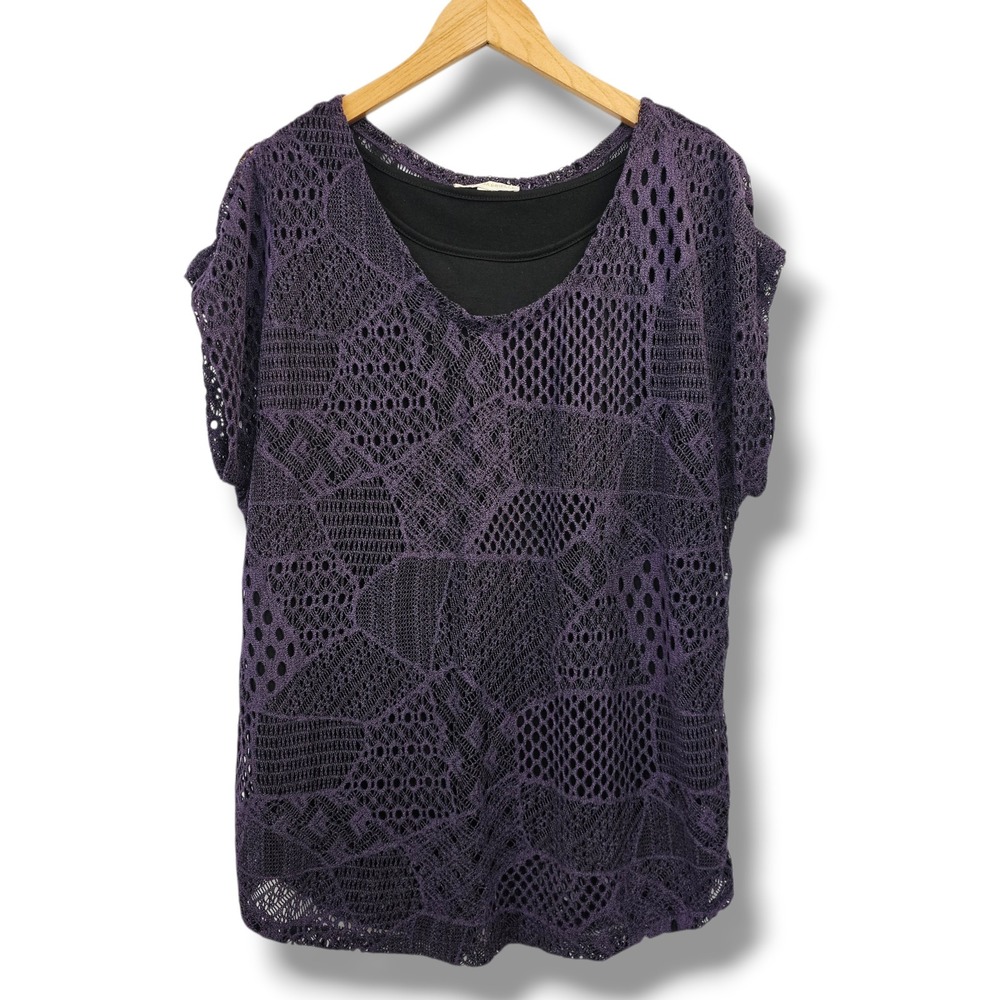 Maria Gabrielle Crochet Lace Top 1X Purple Black Whimsigoth Witchy Jewel Tone